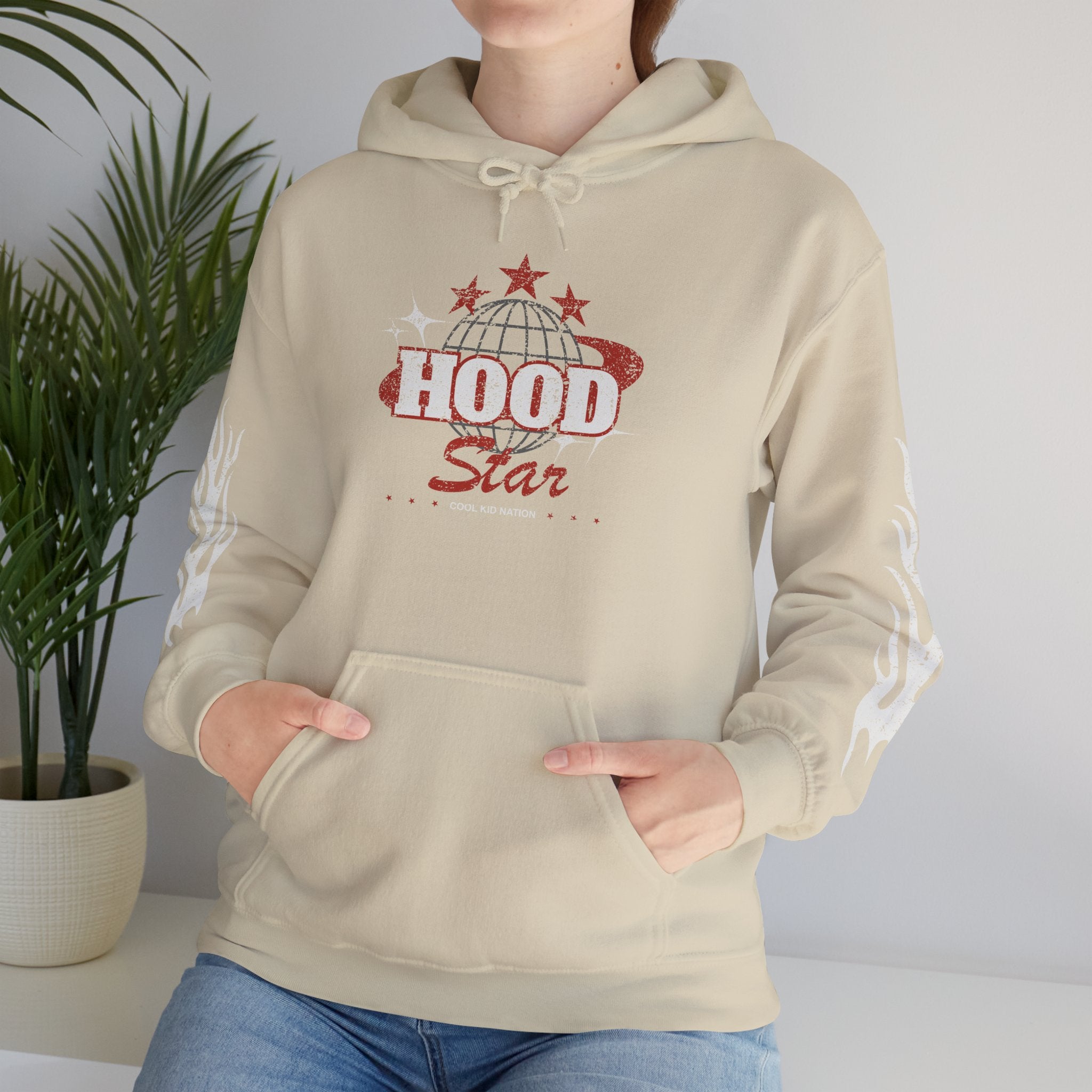 Hood Star Hoodie — Retro Globe Graphic Pullover