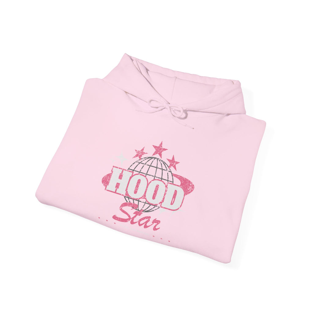 Hood Star Hoodie — Pink Retro Graphic Pullover (Front & Back 11:11 Design)