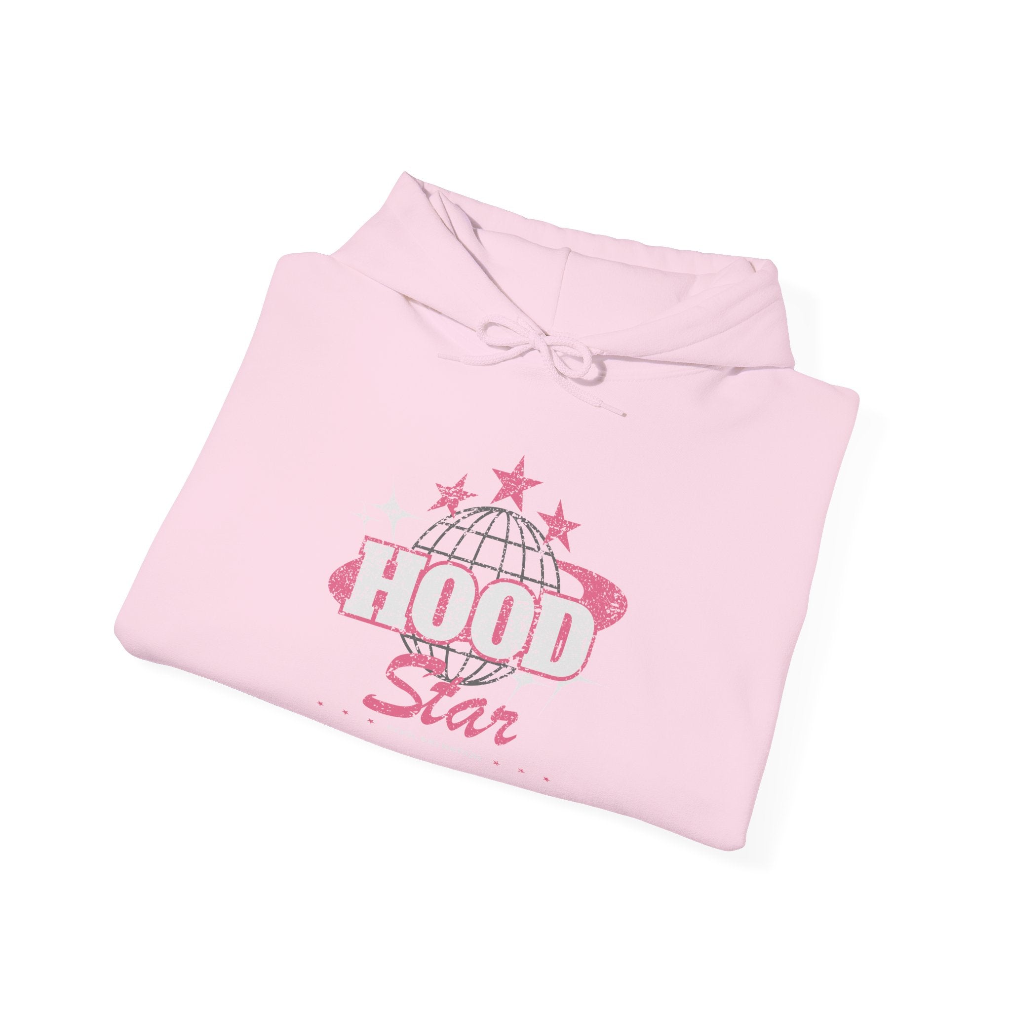 Hood Star Hoodie — Pink Retro Graphic Pullover (Front & Back 11:11 Design)