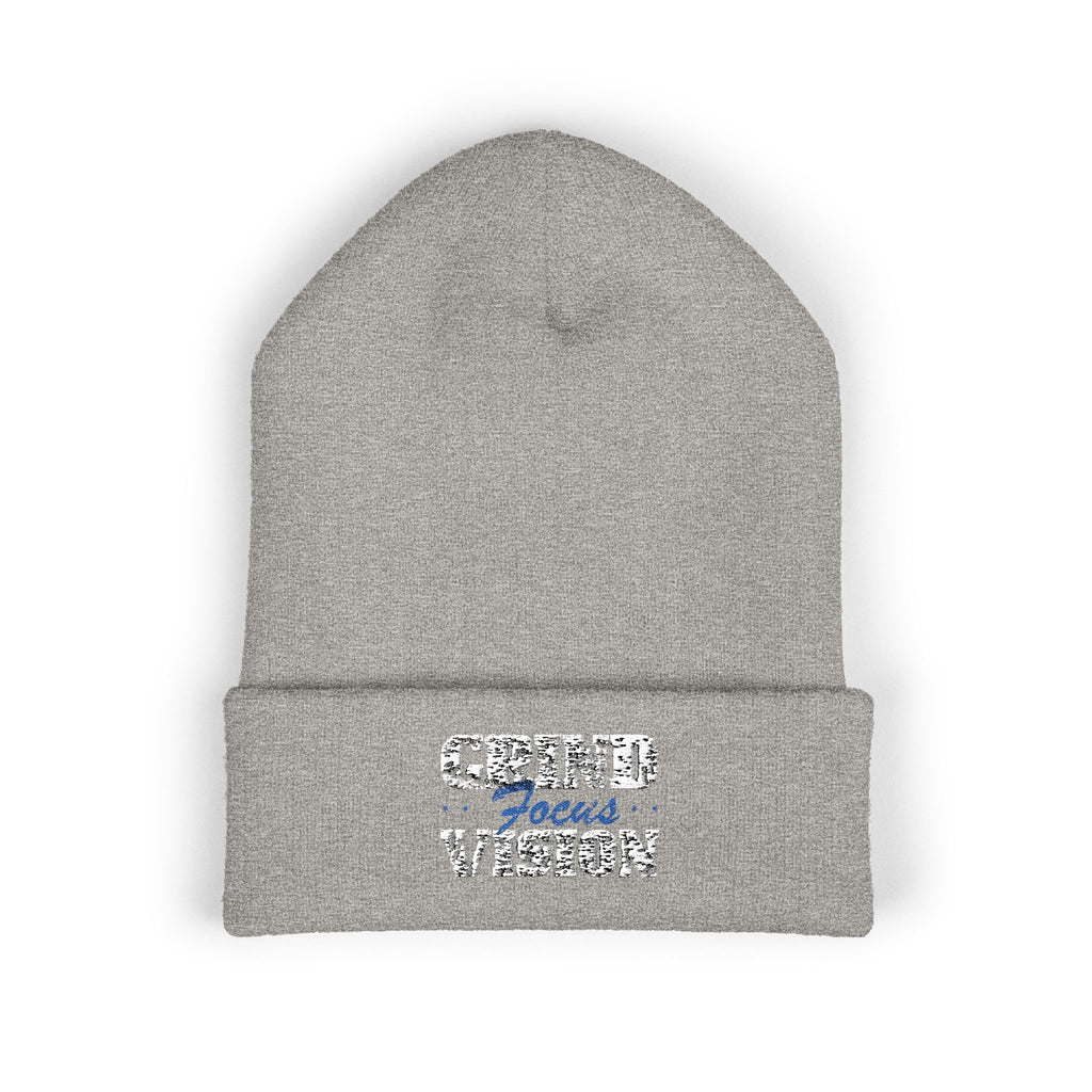 Embroidered Blue "Grind Focus Vision" Classic Cuffed Beanie – Cozy Winter Knit Hat