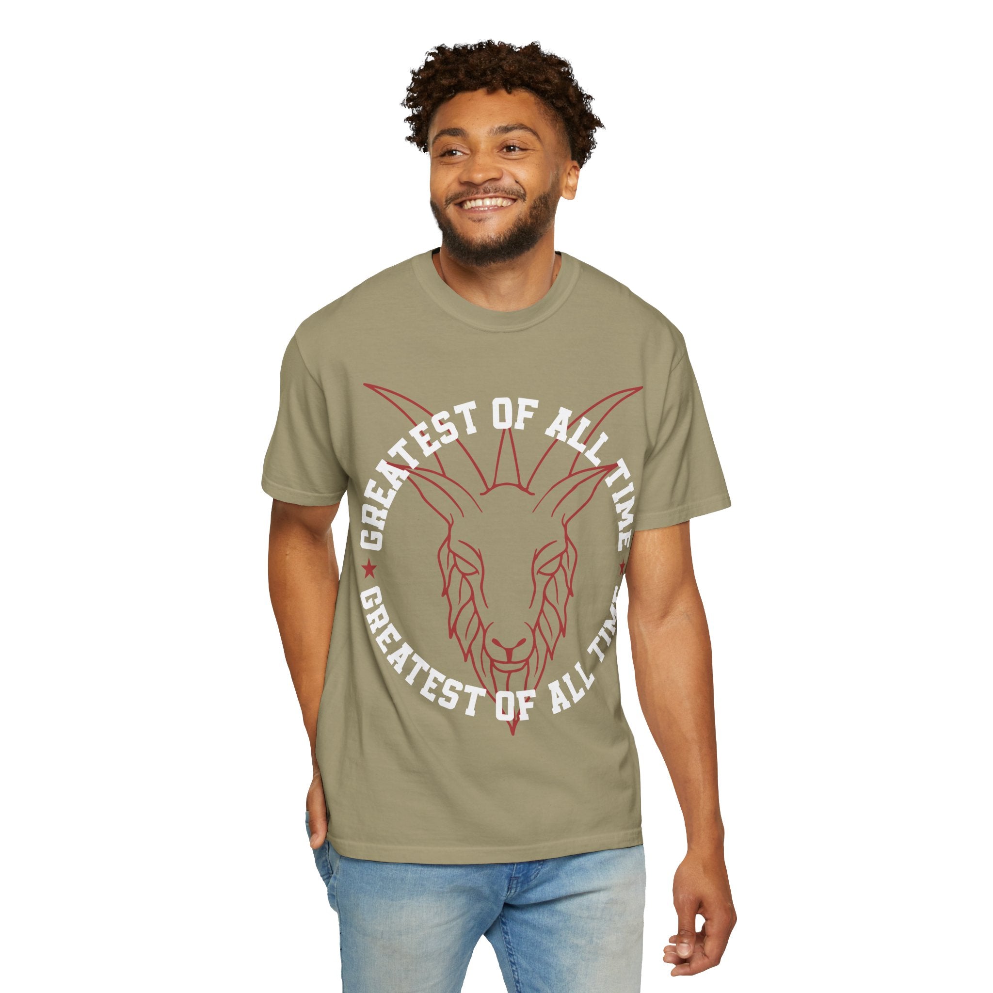 Unisex Garment-Dyed T-shirt - 'Greatest of All Time' Goat Design