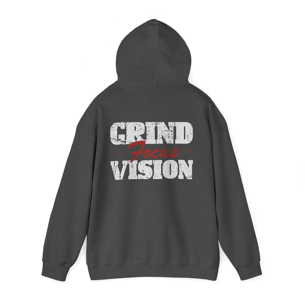 Red Grind Focus Vision Hoodie — Motivational Workout & Streetwear Pullover