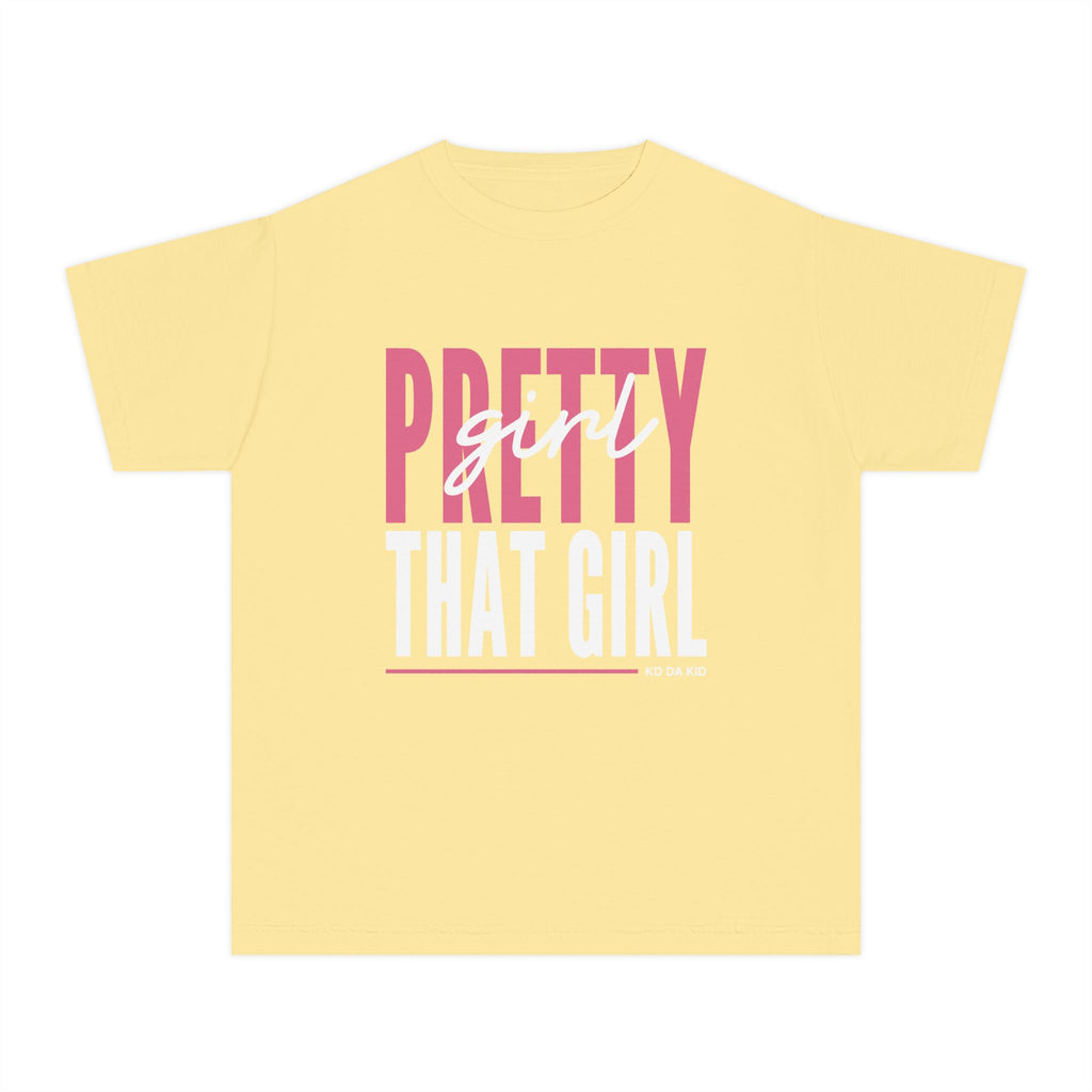 Pretty Girl That Girl Youth Tee - Pastel Yellow Motivational Graphic Shirt