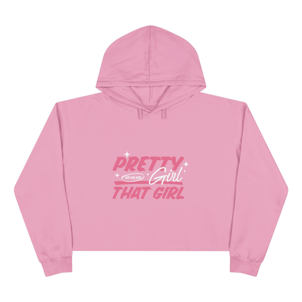 Pretty Girl That Girl Crop Hoodie — Pink Retro Graphic Crop Sweatshirt