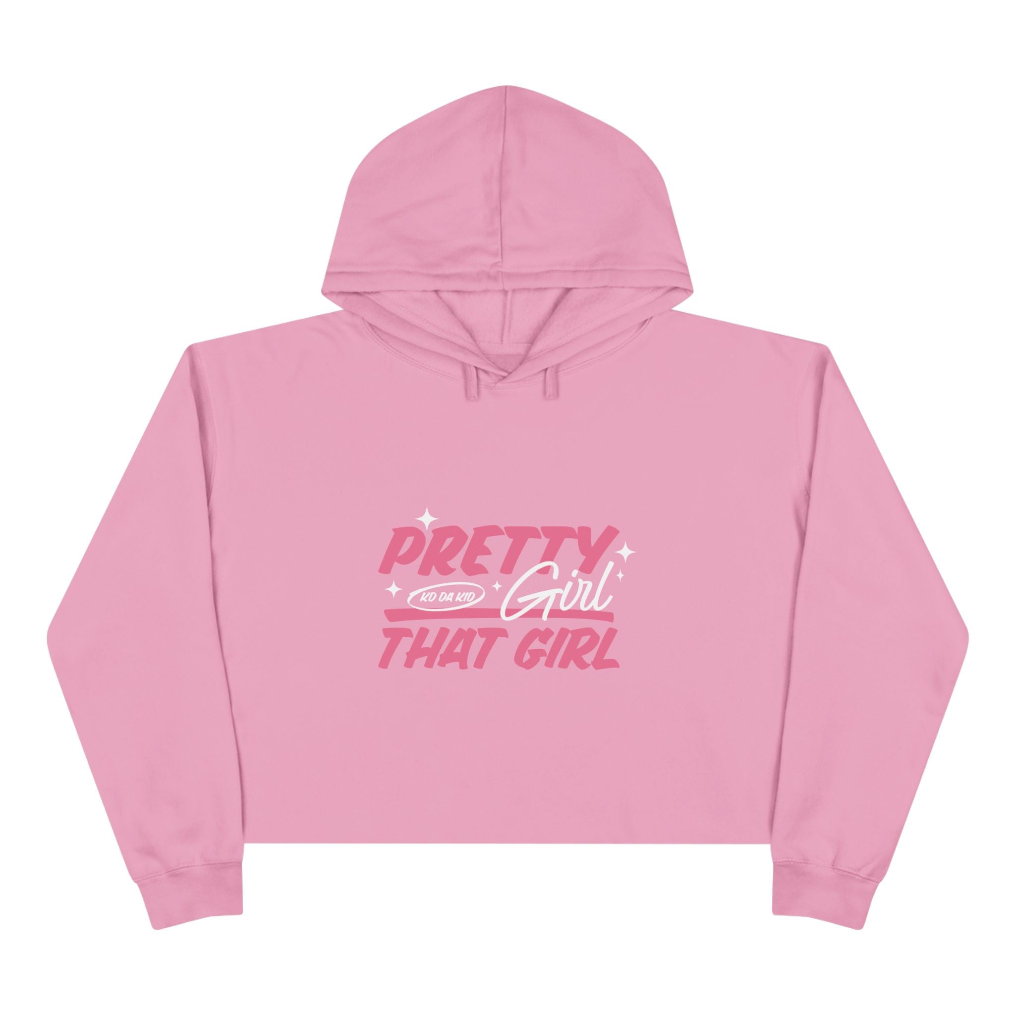 Pretty Girl That Girl Crop Hoodie — Pink Retro Graphic Crop Sweatshirt