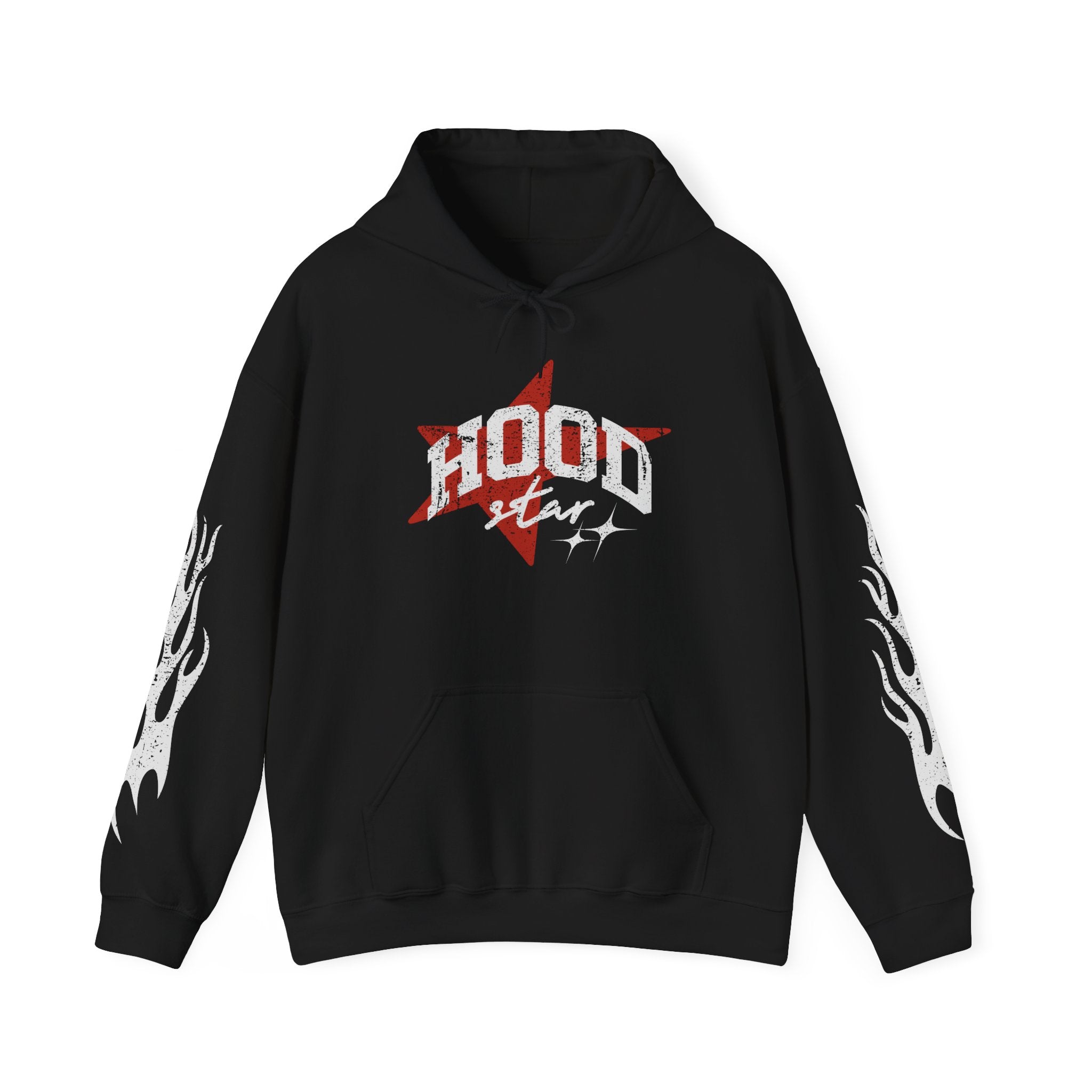 Hood Star Hoodie – Retro Flame Sleeve Streetwear Pullover