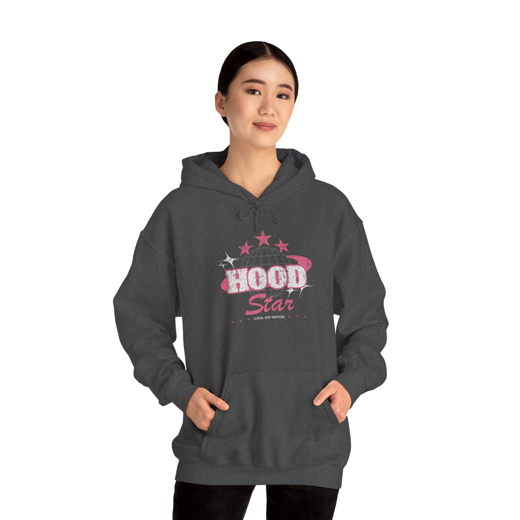 Hood Star Hoodie — Pink Retro Graphic Pullover (Front & Back 11:11 Design)