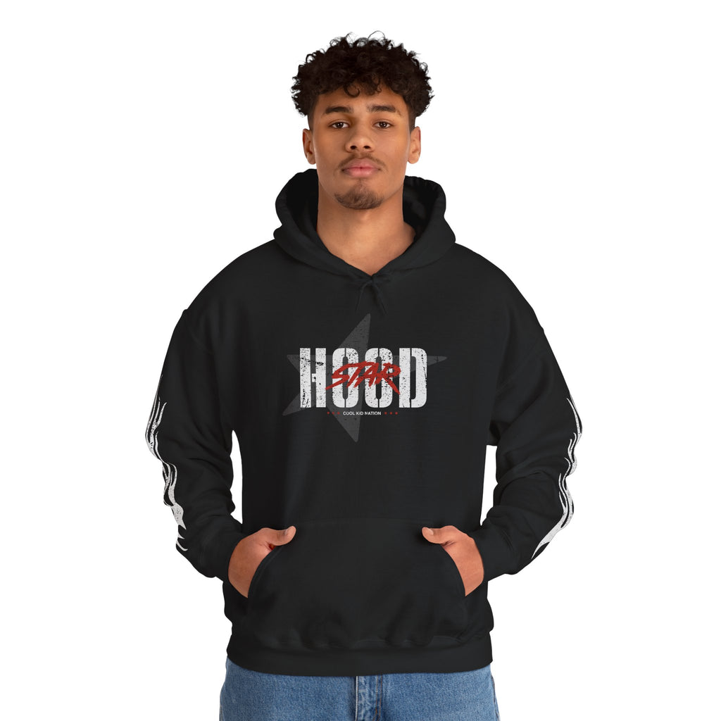 Hooded Sweatshirt — 'Grind Focus Vision' Black Hoodie with Flame Sleeves