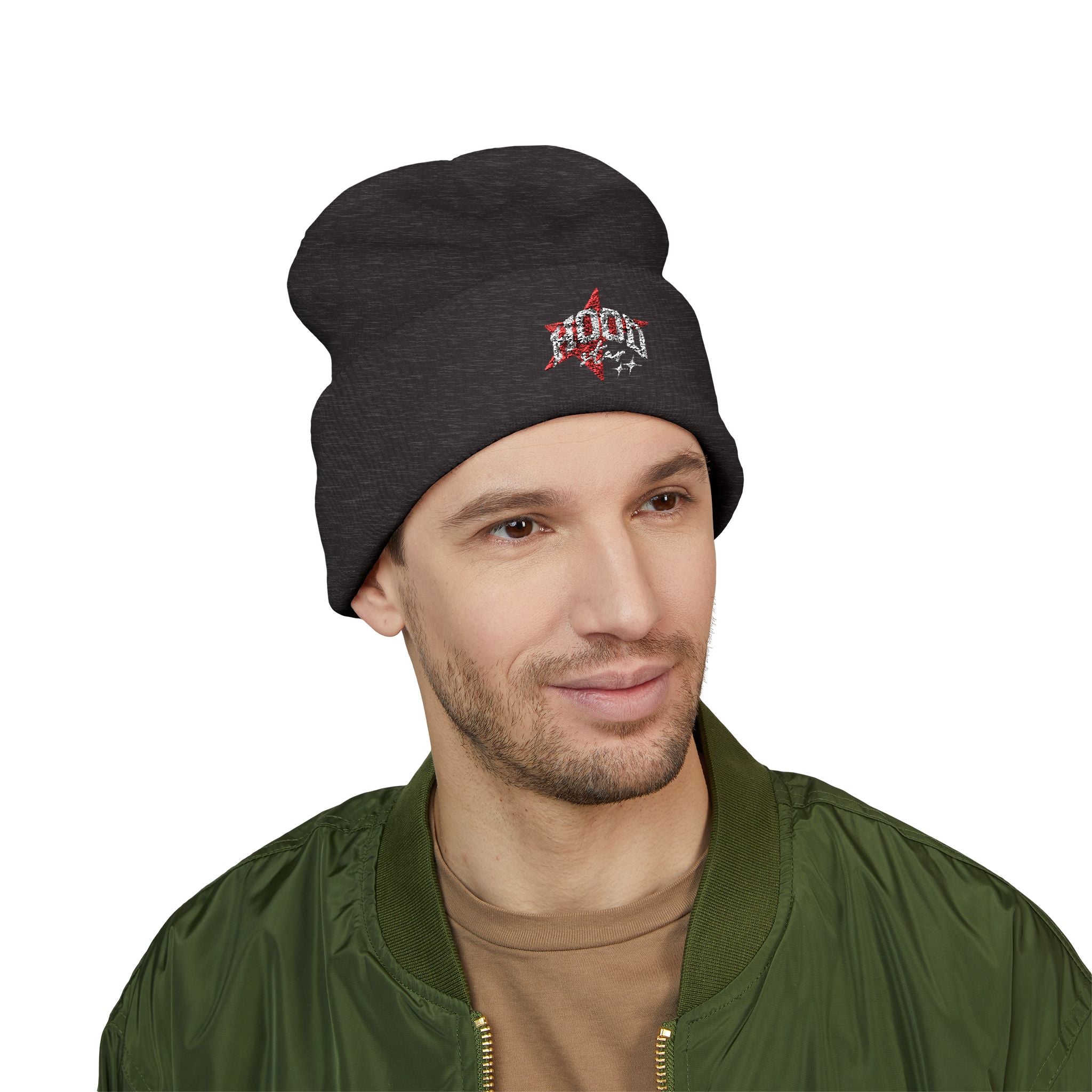 Red Embroidered 'Hood Star" Cuffed Beanie — Fun Knit Hat