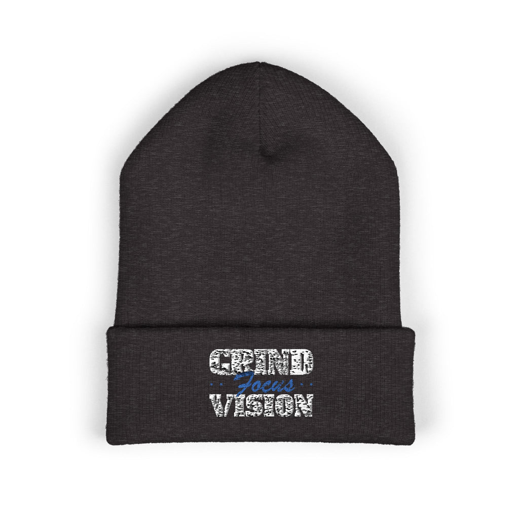 Embroidered Blue "Grind Focus Vision" Classic Cuffed Beanie – Cozy Winter Knit Hat