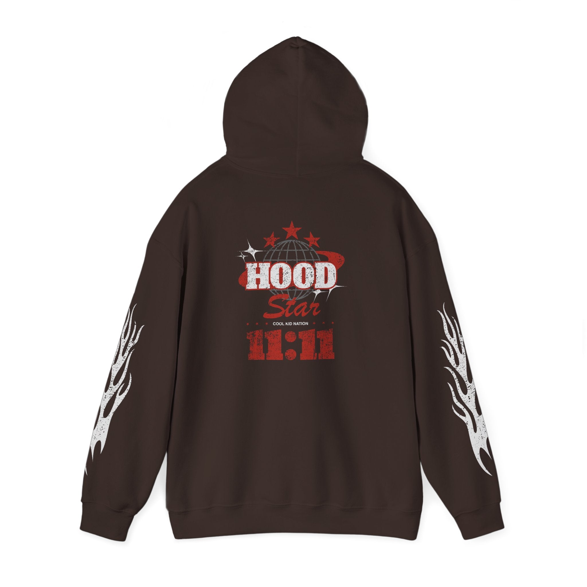Hood Star Hoodie – Retro Flame Sleeve Streetwear Pullover