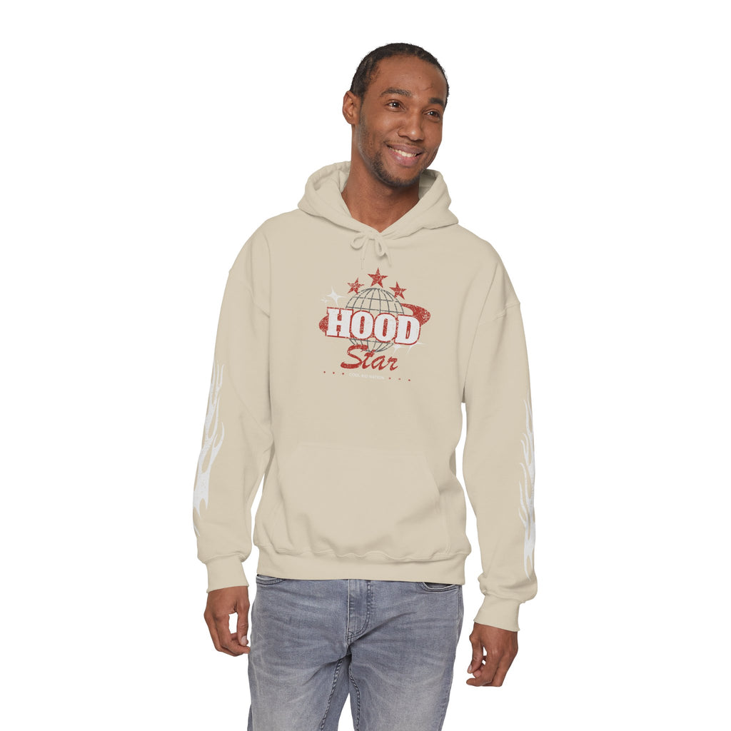 Hood Star Hoodie — Retro Globe Graphic Pullover