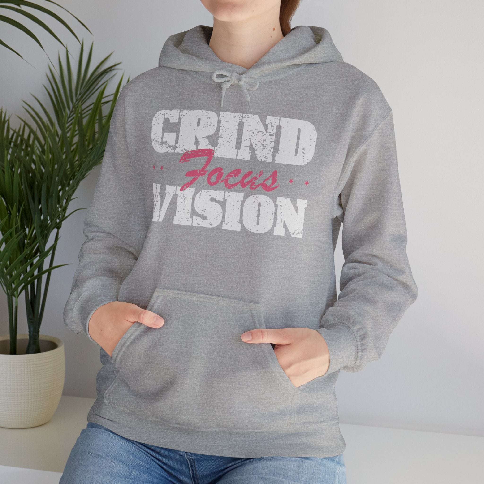 Pink Grind Focus Vision Hoodie — Motivational Gym & Hustle Pullover