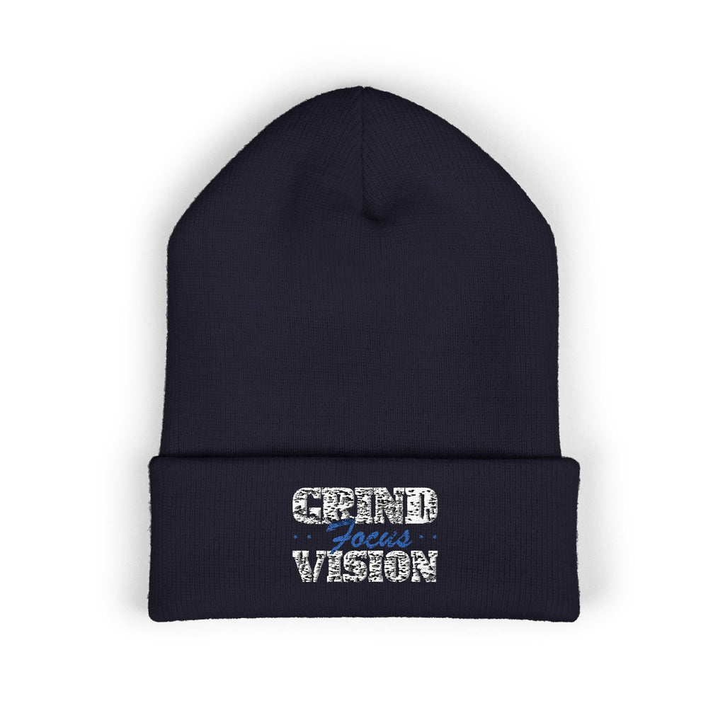 Embroidered Blue "Grind Focus Vision" Classic Cuffed Beanie – Cozy Winter Knit Hat