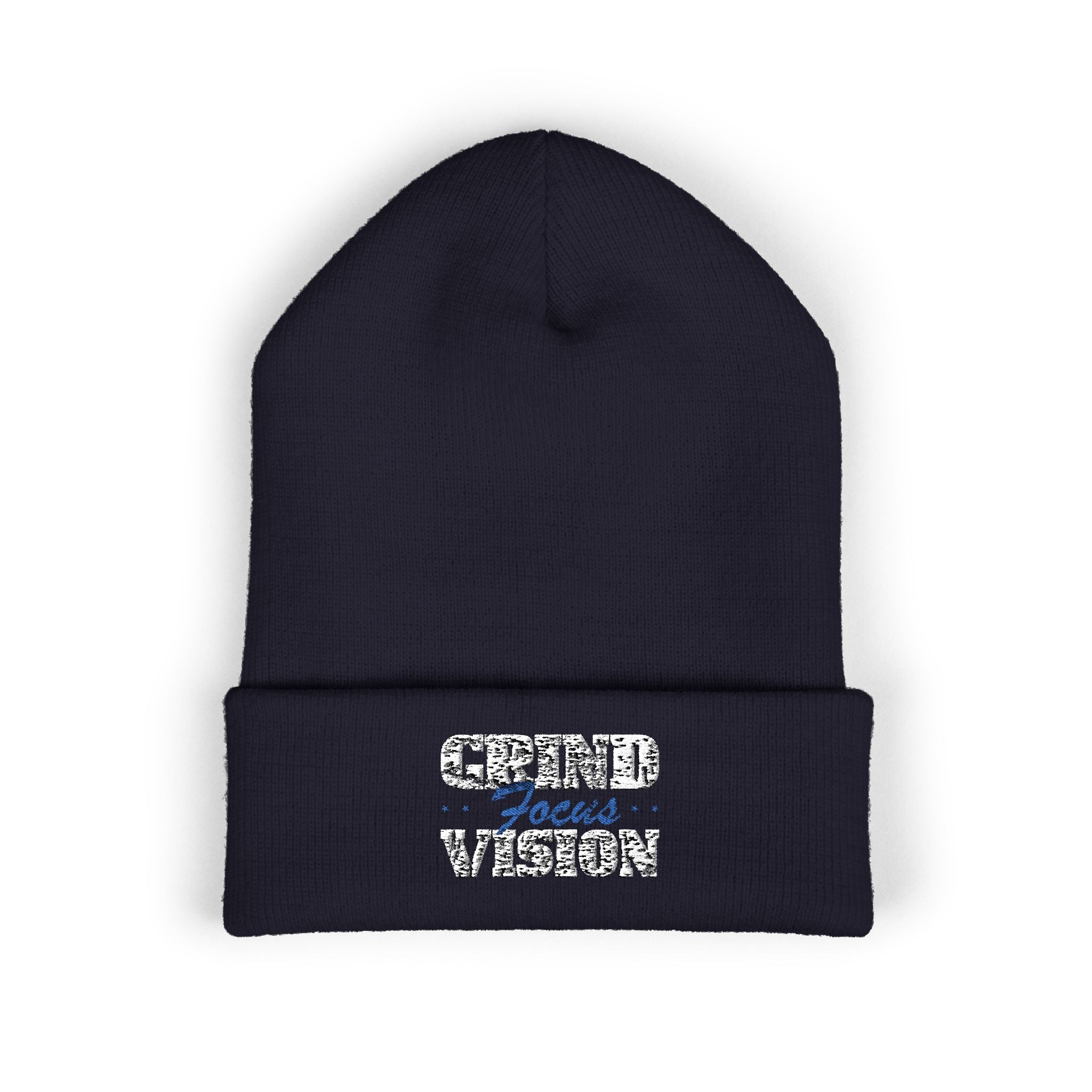 Embroidered Blue "Grind Focus Vision" Classic Cuffed Beanie – Cozy Winter Knit Hat