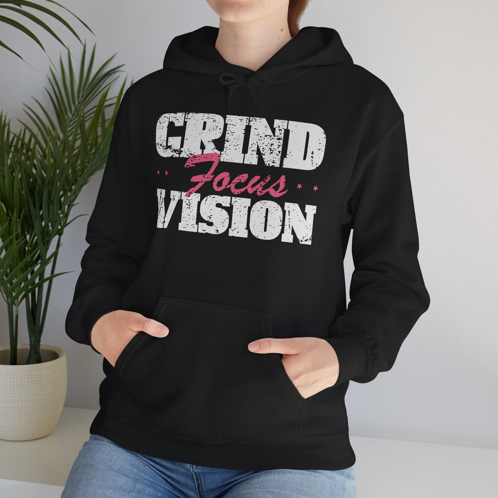 Pink Grind Focus Vision Hoodie — Motivational Gym & Hustle Pullover