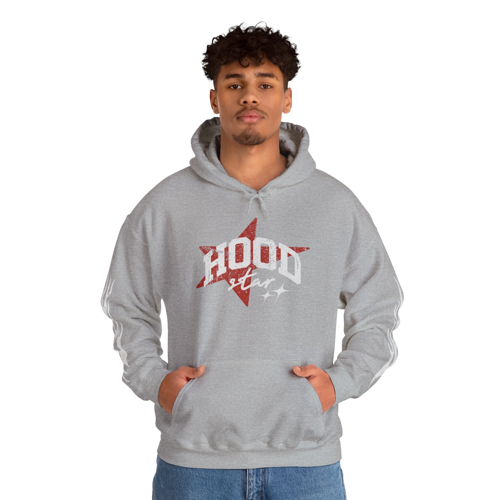 Hood Star Hoodie – Retro Flame Sleeve Streetwear Pullover