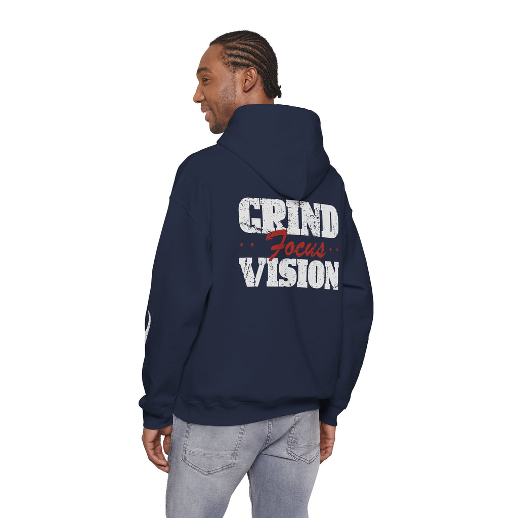 Hooded Sweatshirt — 'Grind Focus Vision' Black Hoodie with Flame Sleeves