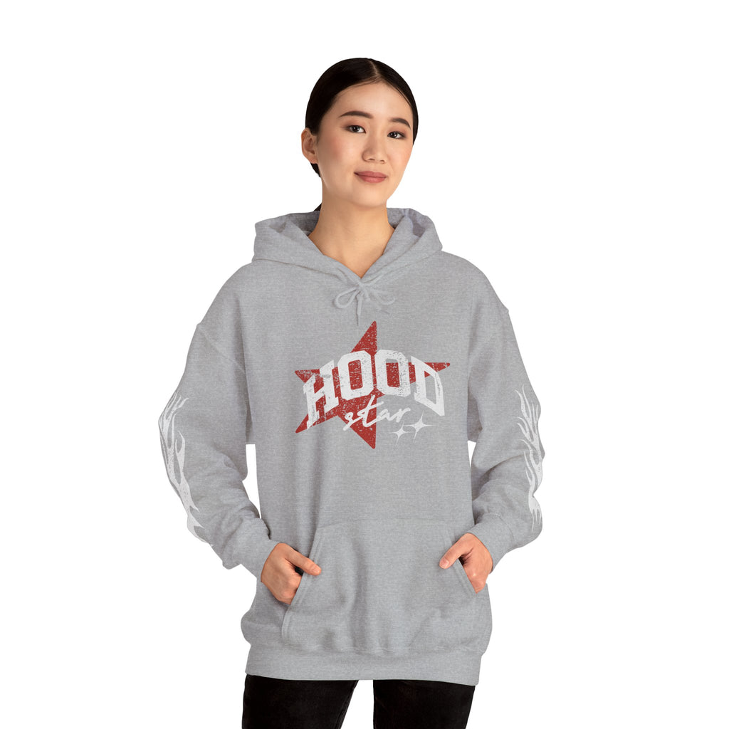 Hood Star Hoodie – Retro Flame Sleeve Streetwear Pullover