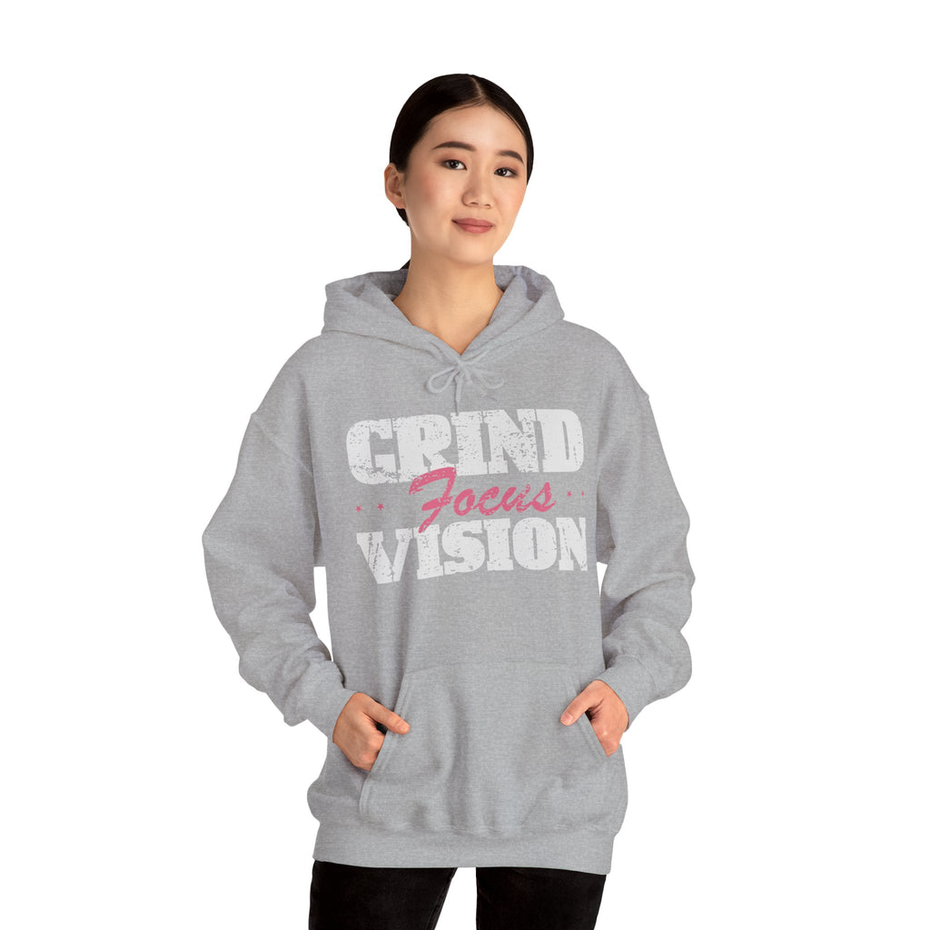 Pink Grind Focus Vision Hoodie — Motivational Gym & Hustle Pullover