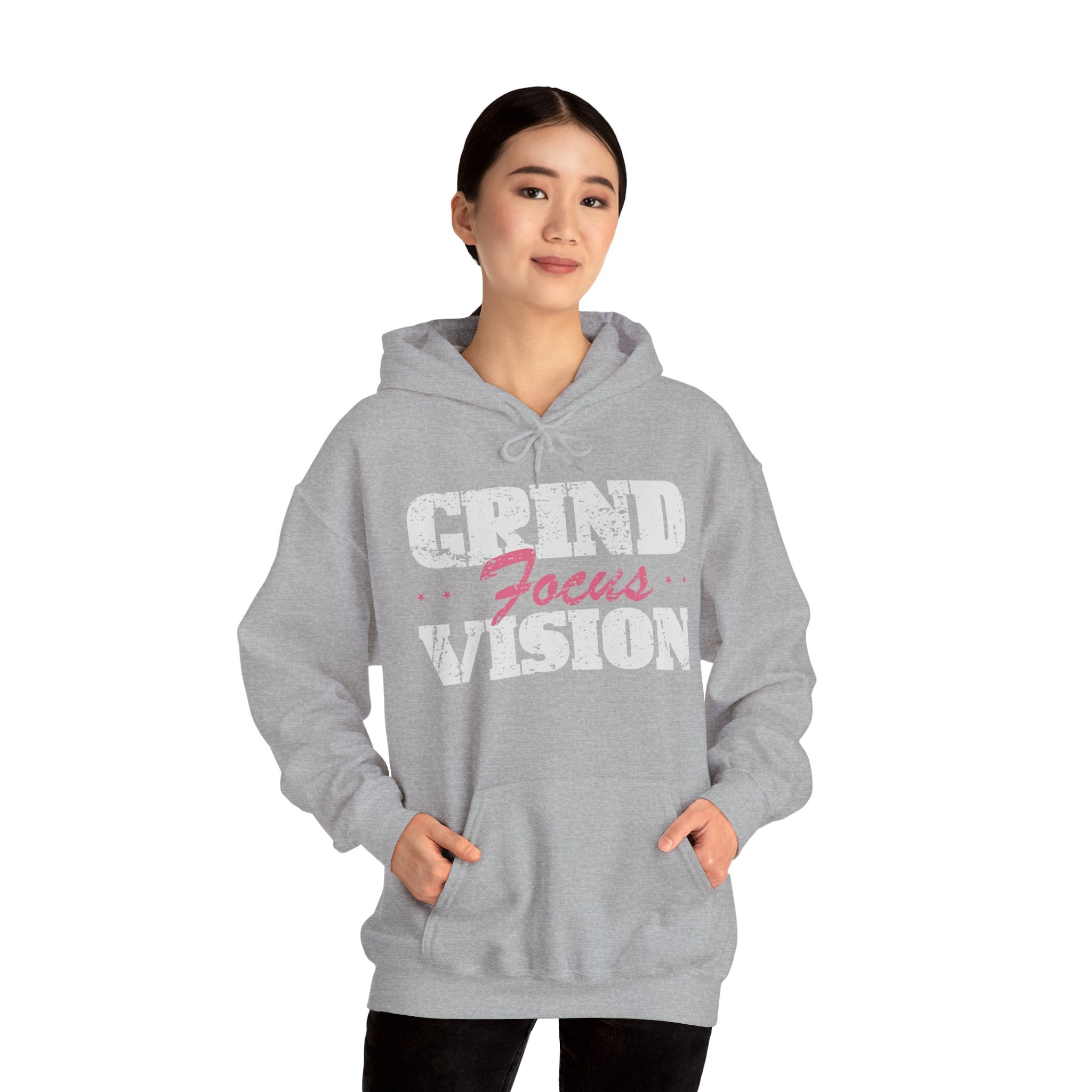 Pink Grind Focus Vision Hoodie — Motivational Gym & Hustle Pullover