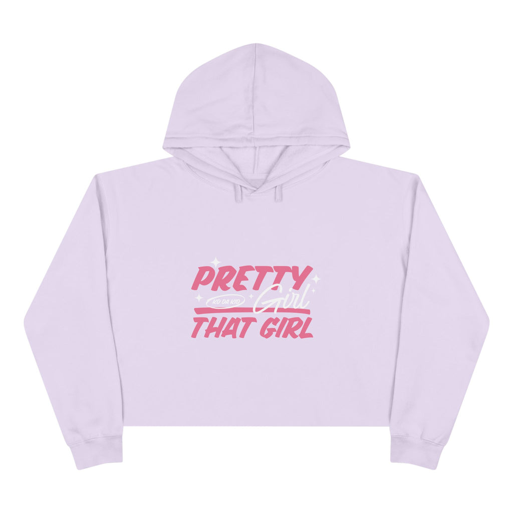 Pretty Girl That Girl Crop Hoodie — Pink Retro Graphic Crop Sweatshirt