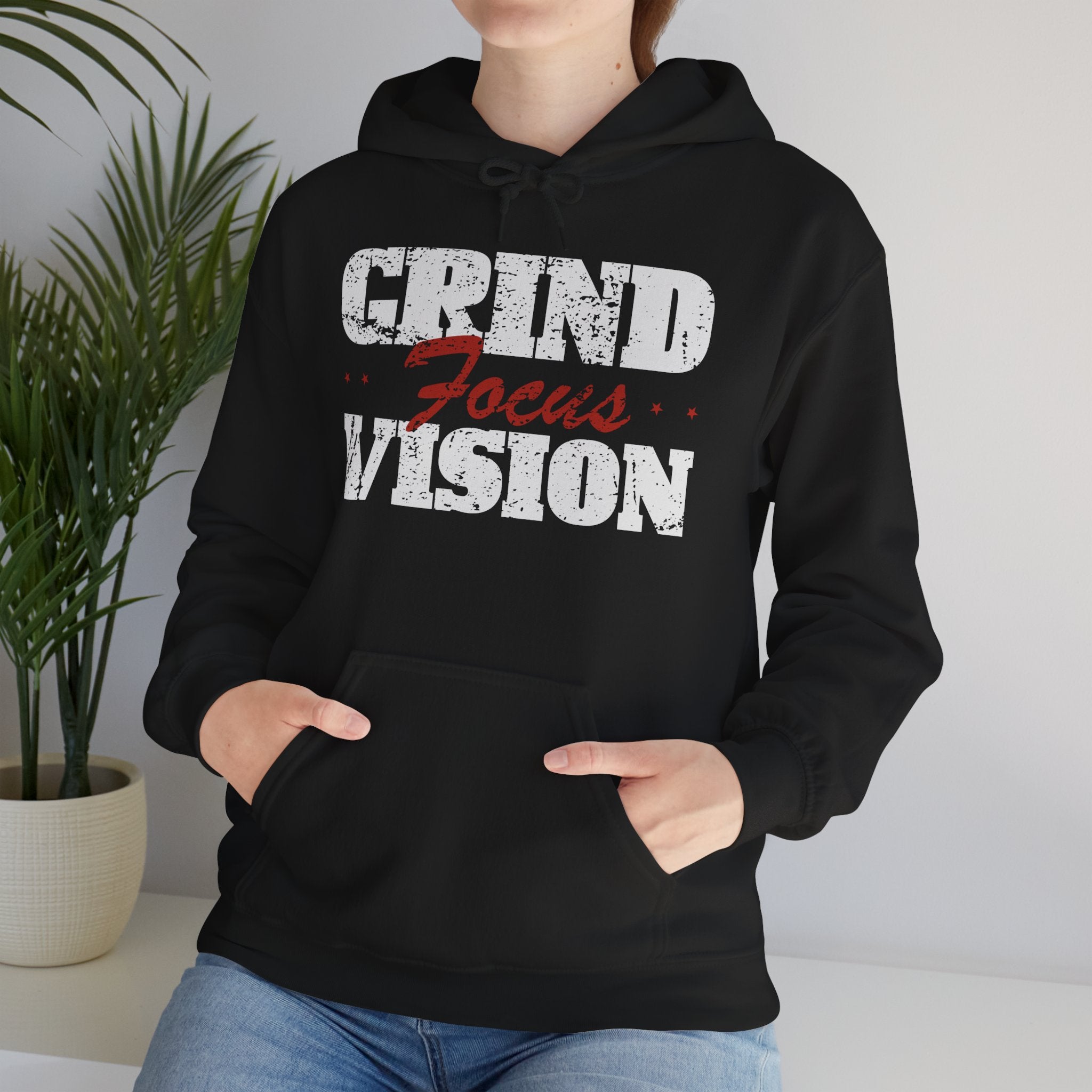 Red Grind Focus Vision Hoodie — Motivational Workout & Streetwear Pullover