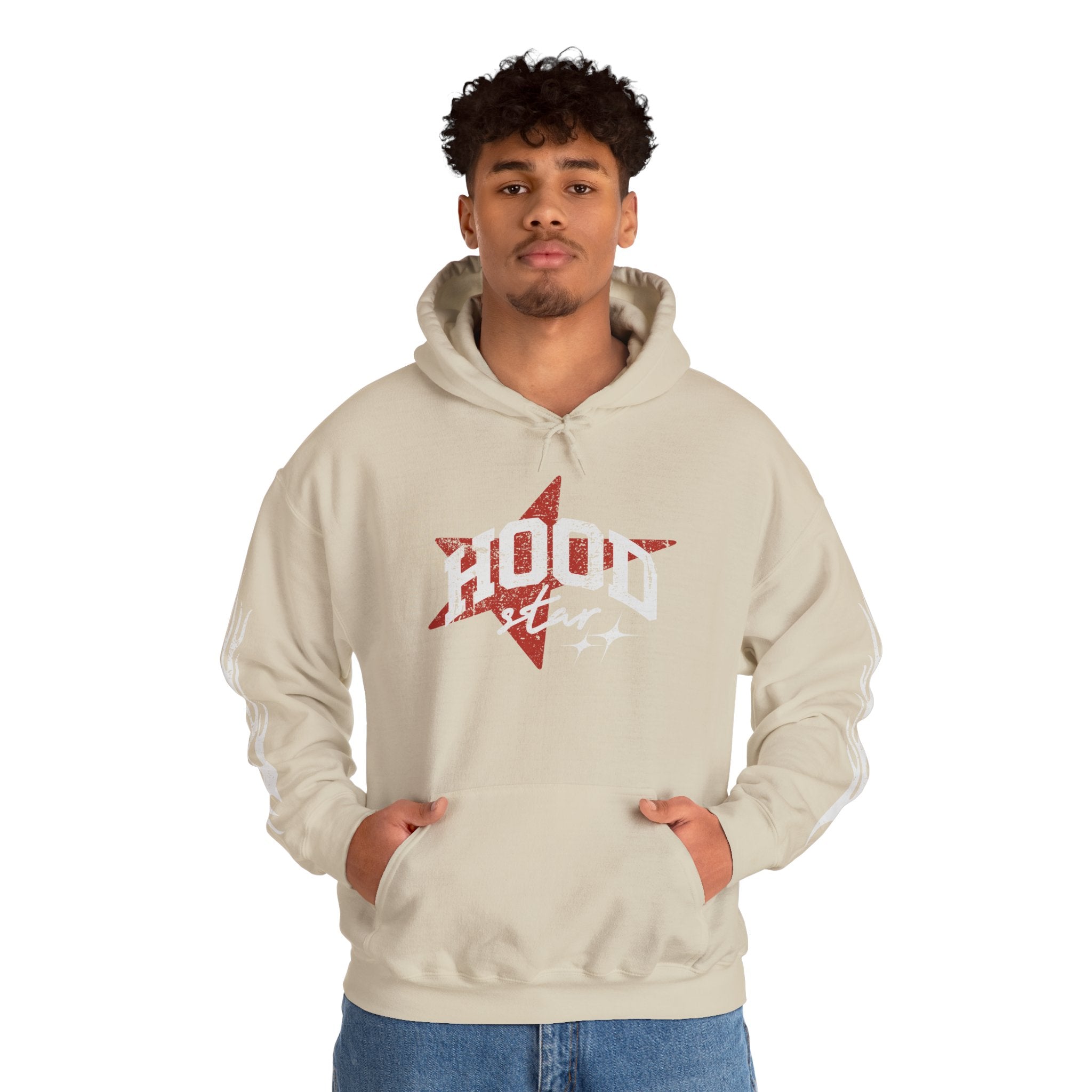 Hoodie — 'Hood Star' Flame Sleeve Hoodie | Grind Focus Vision Graphic Pullover