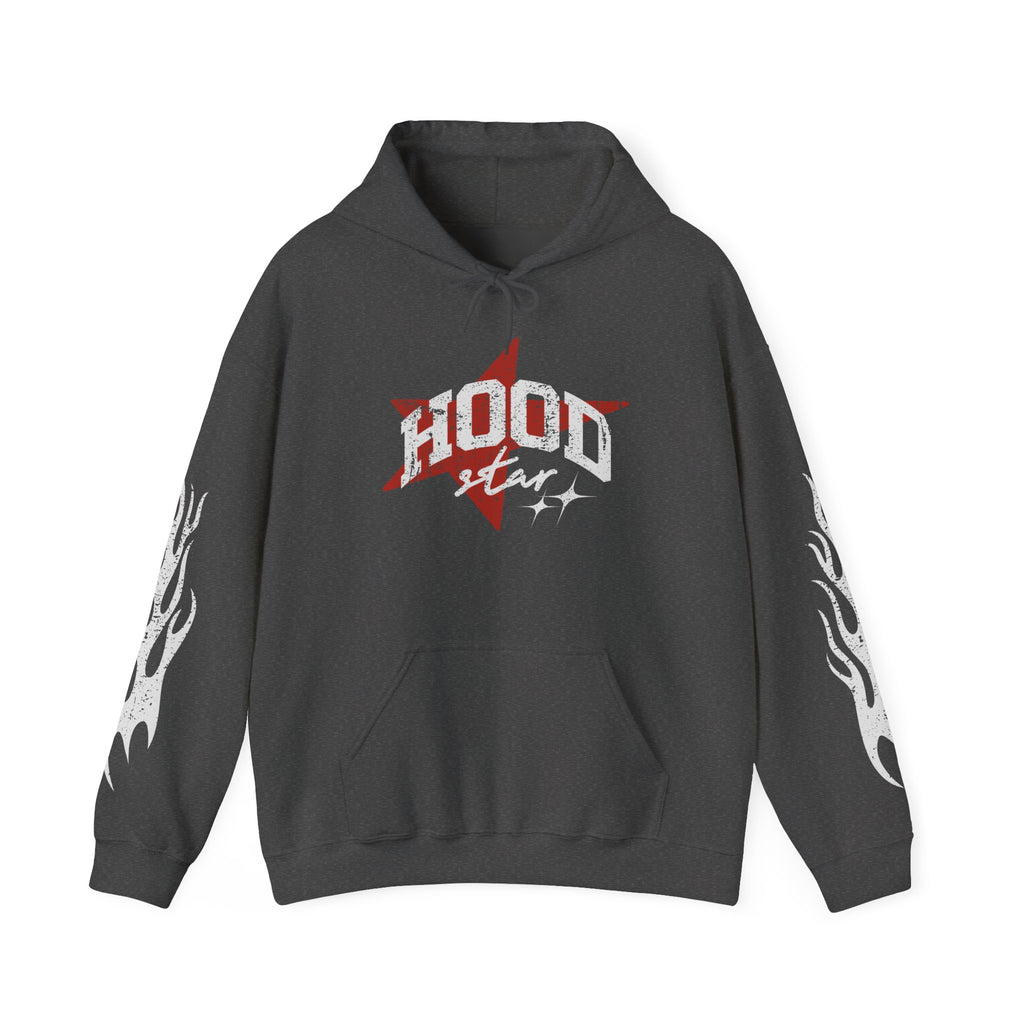 Hood Star Hoodie – Retro Flame Sleeve Streetwear Pullover