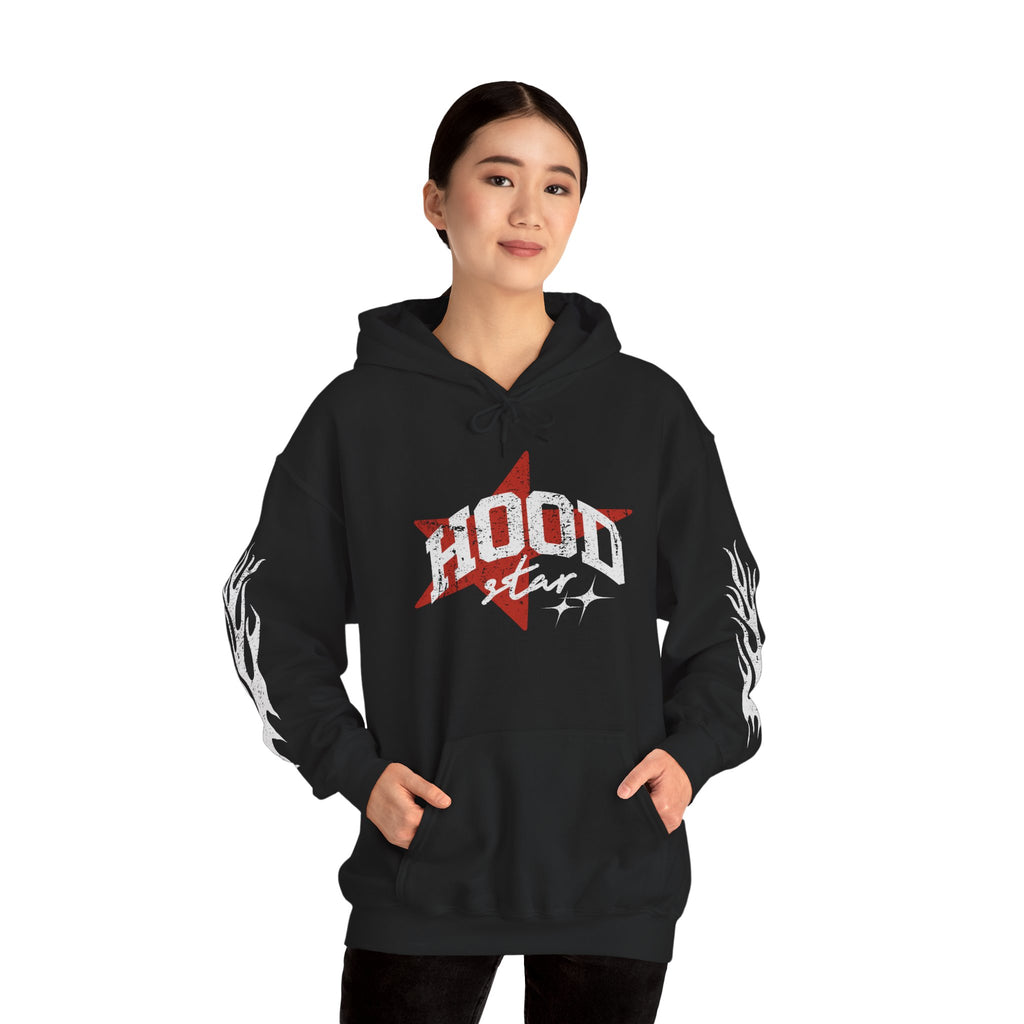 Hood Star Hoodie – Retro Flame Sleeve Streetwear Pullover