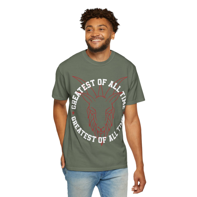 Unisex Garment-Dyed T-shirt - 'Greatest of All Time' Goat Design