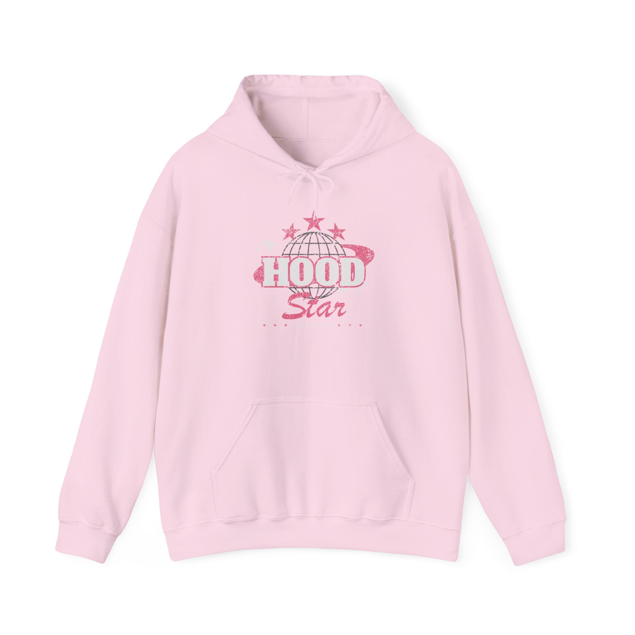 Hood Star Hoodie — Pink Retro Graphic Pullover (Front & Back 11:11 Design)