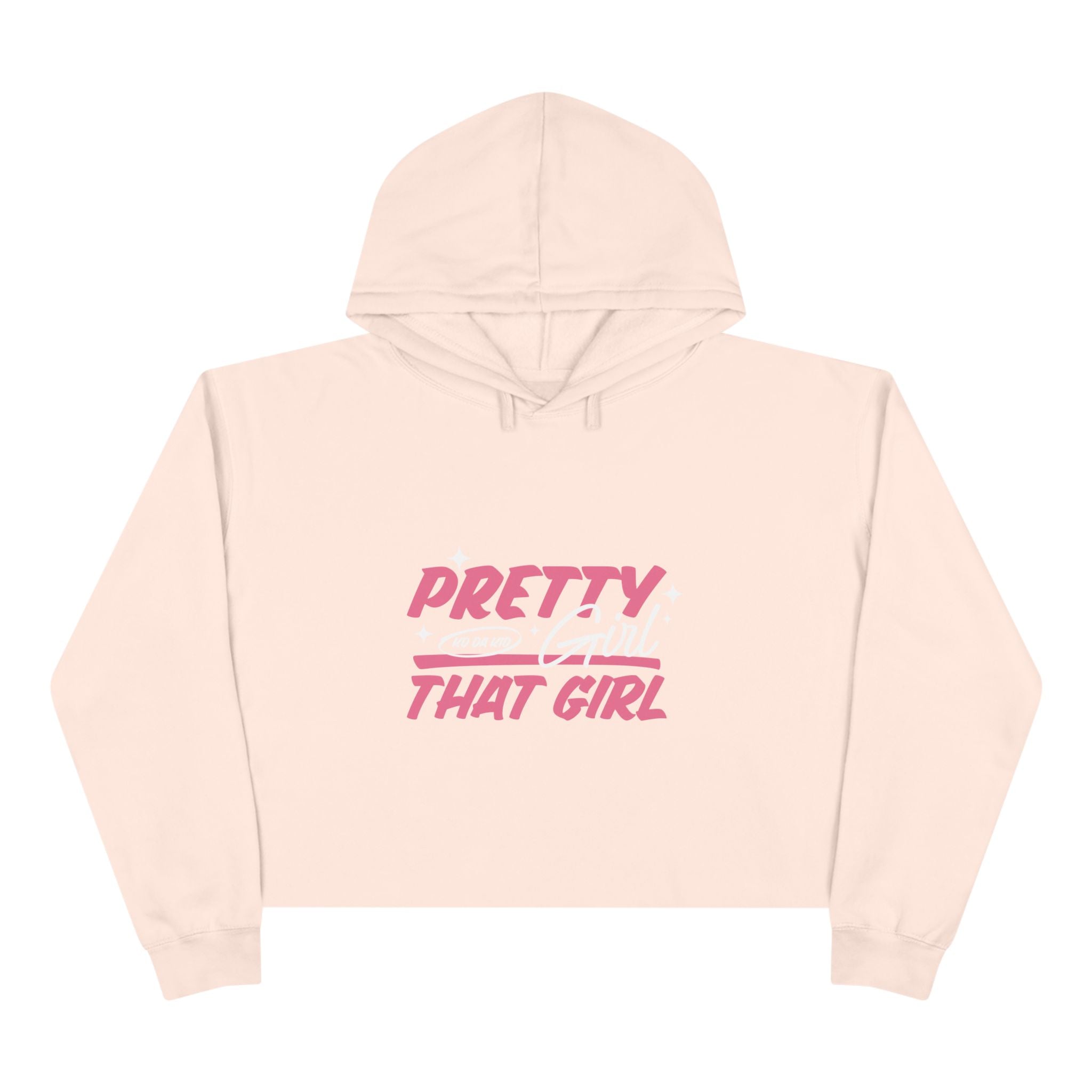 Pretty Girl That Girl Crop Hoodie — Pink Retro Graphic Crop Sweatshirt