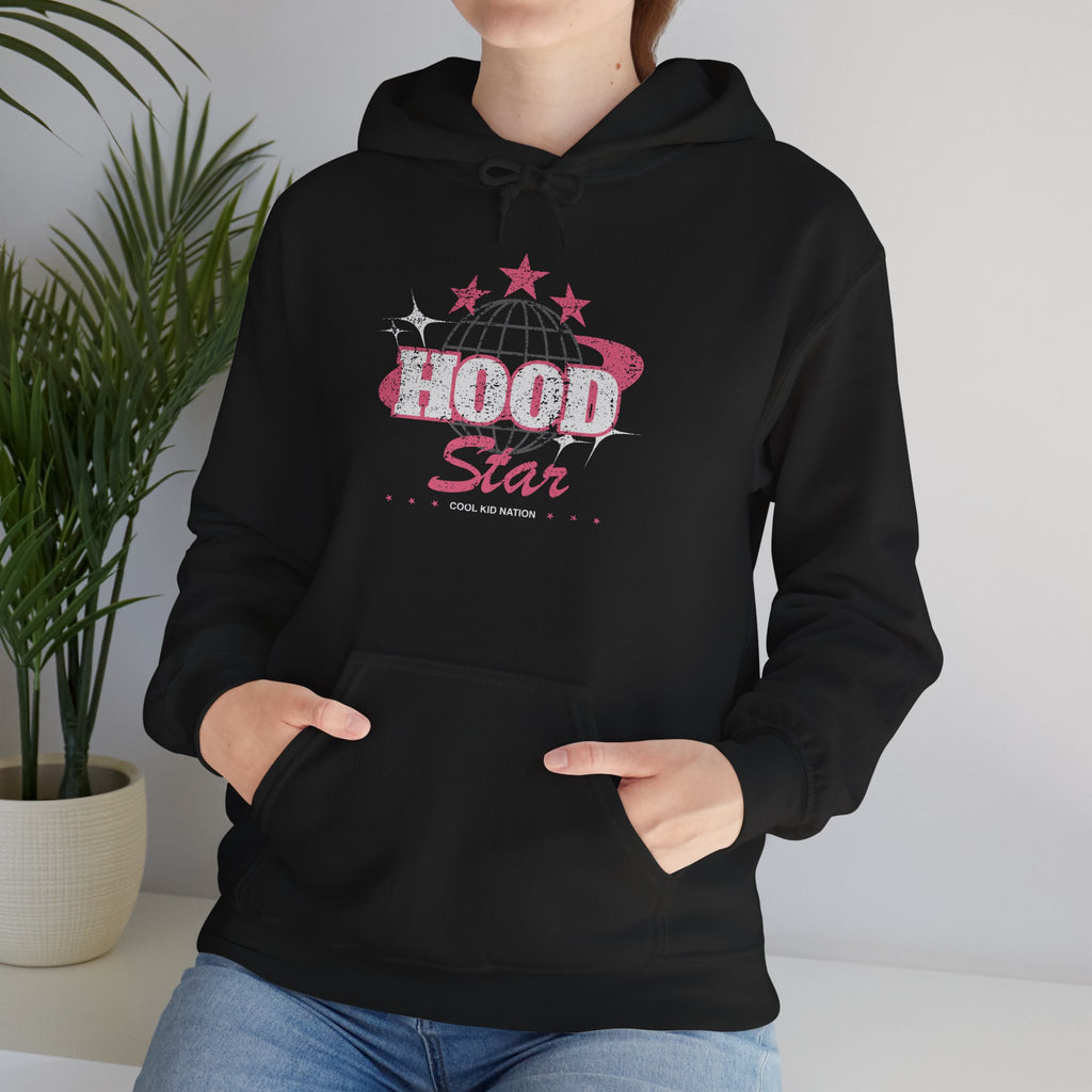 Hood Star Hoodie — Pink Retro Graphic Pullover (Front & Back 11:11 Design)
