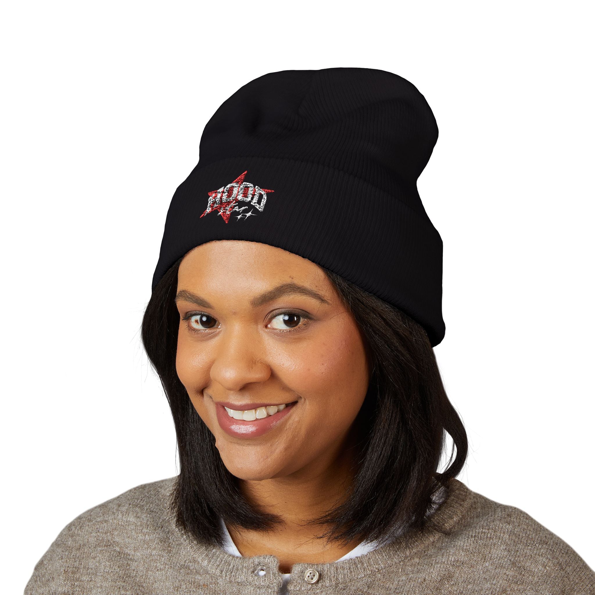 Red Embroidered 'Hood Star" Cuffed Beanie — Fun Knit Hat