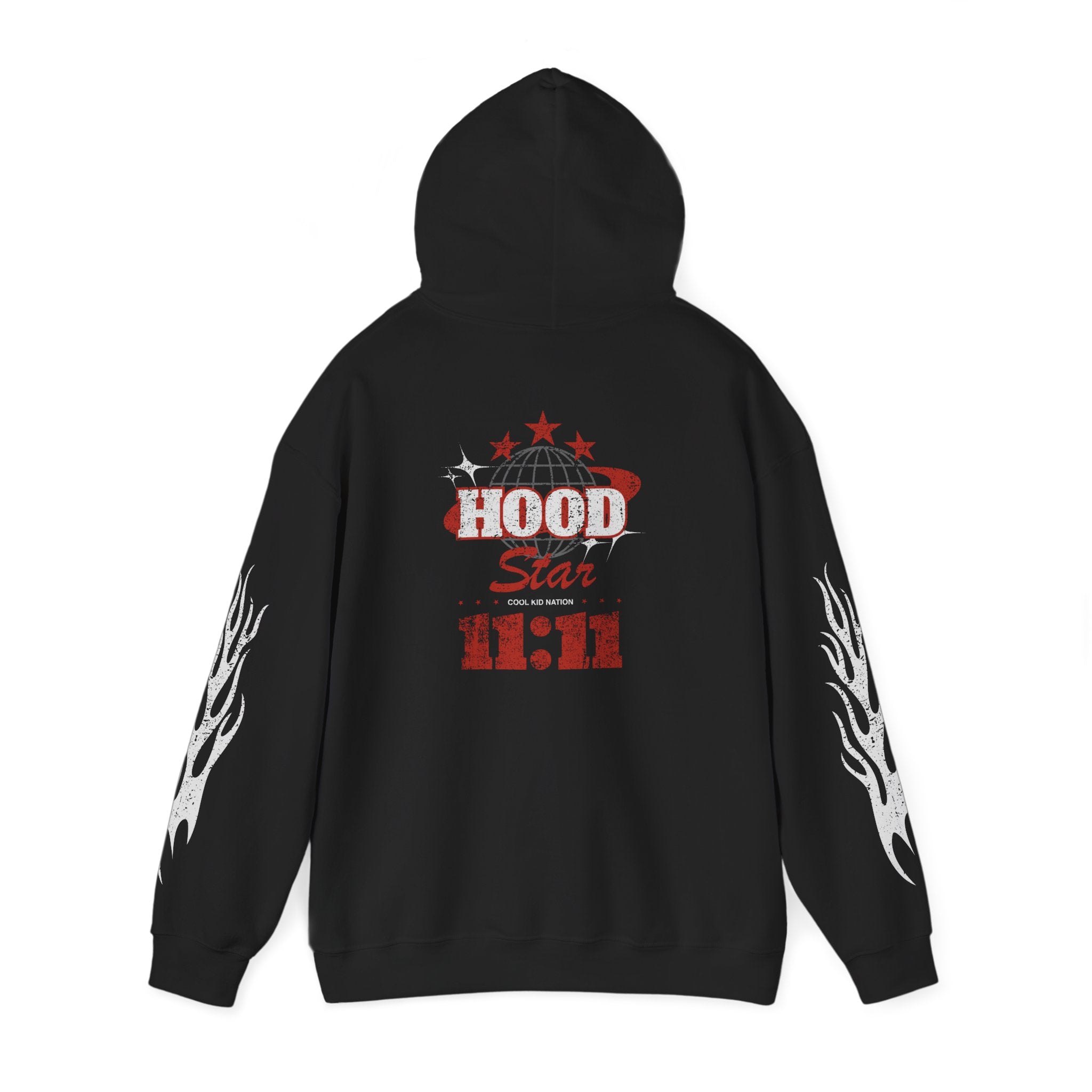 Hood Star Hoodie – Retro Flame Sleeve Streetwear Pullover