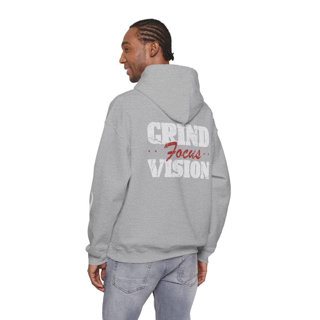 Hooded Sweatshirt — 'Grind Focus Vision' Black Hoodie with Flame Sleeves