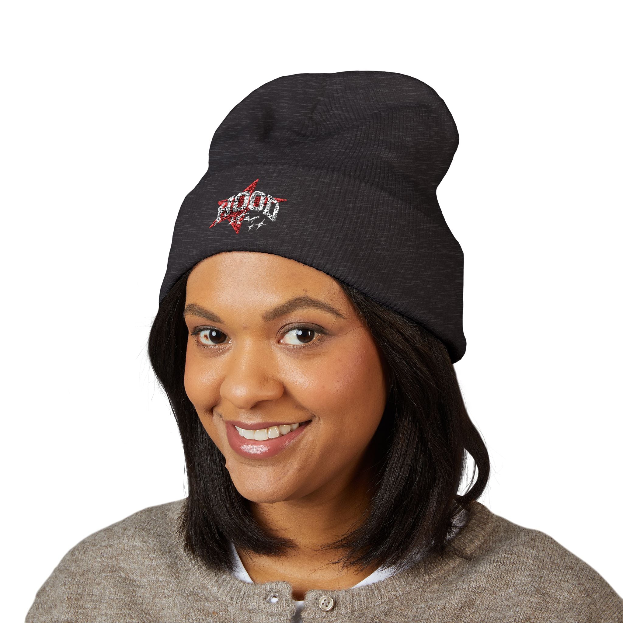 Red Embroidered 'Hood Star" Cuffed Beanie — Fun Knit Hat