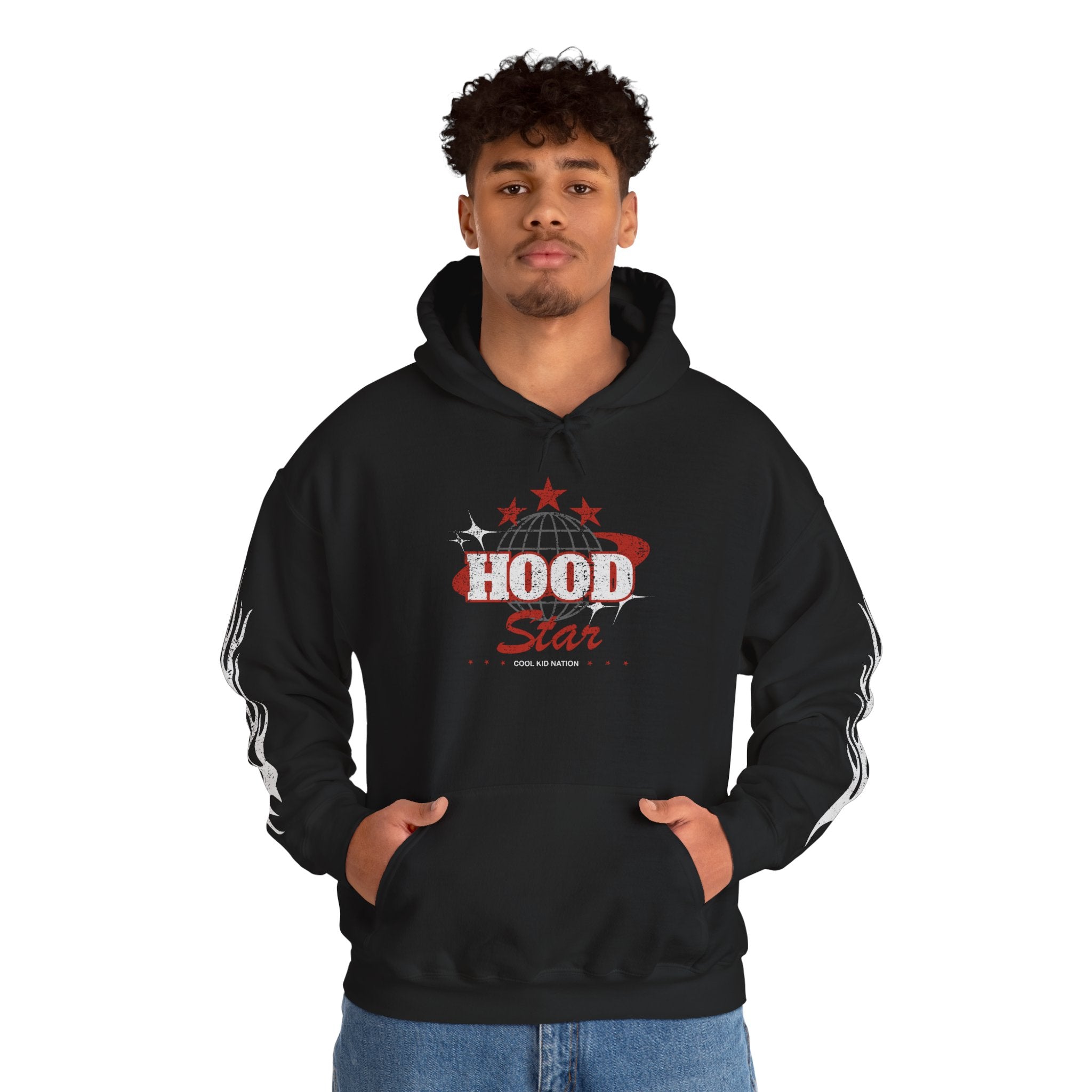 Hood Star Hoodie — Retro Globe Graphic Pullover