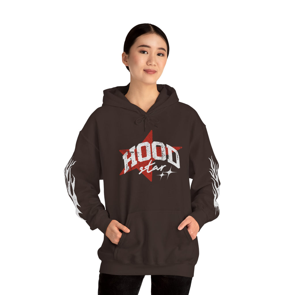 Hood Star Hoodie – Retro Flame Sleeve Streetwear Pullover