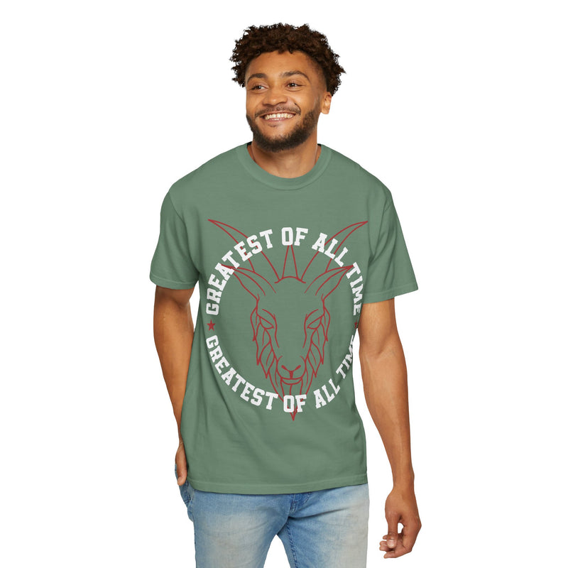 Unisex Garment-Dyed T-shirt - 'Greatest of All Time' Goat Design