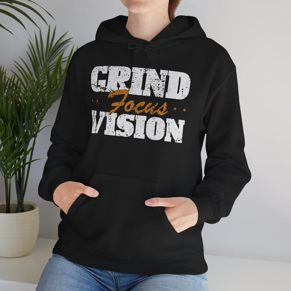 Gold Color Grind Focus Vision Hoodie — Motivational Gym & Hustle Pullover
