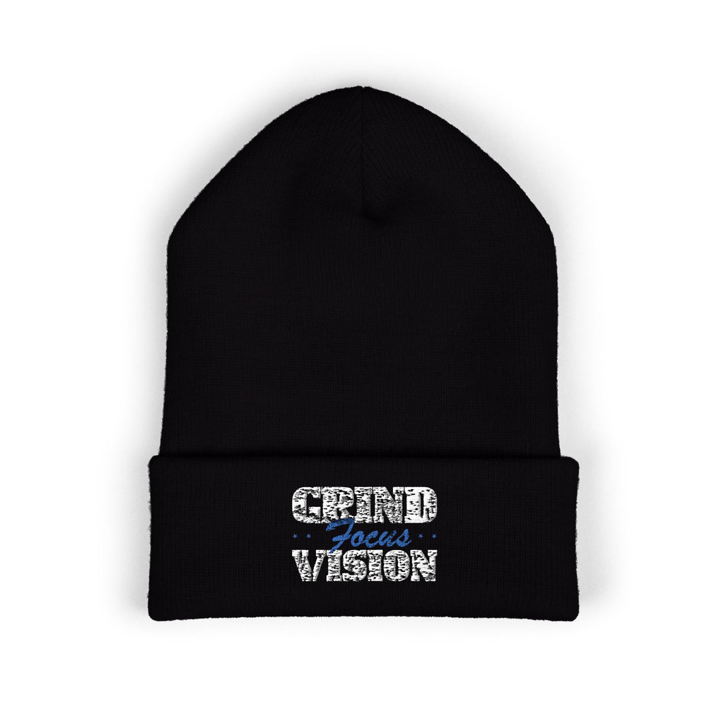Embroidered Blue "Grind Focus Vision" Classic Cuffed Beanie – Cozy Winter Knit Hat