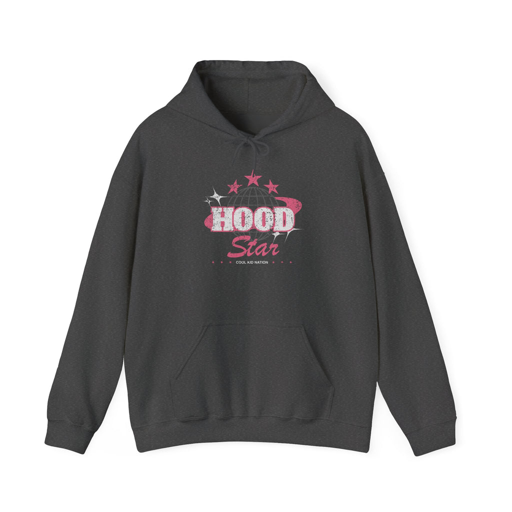 Hood Star Hoodie — Pink Retro Graphic Pullover (Front & Back 11:11 Design)