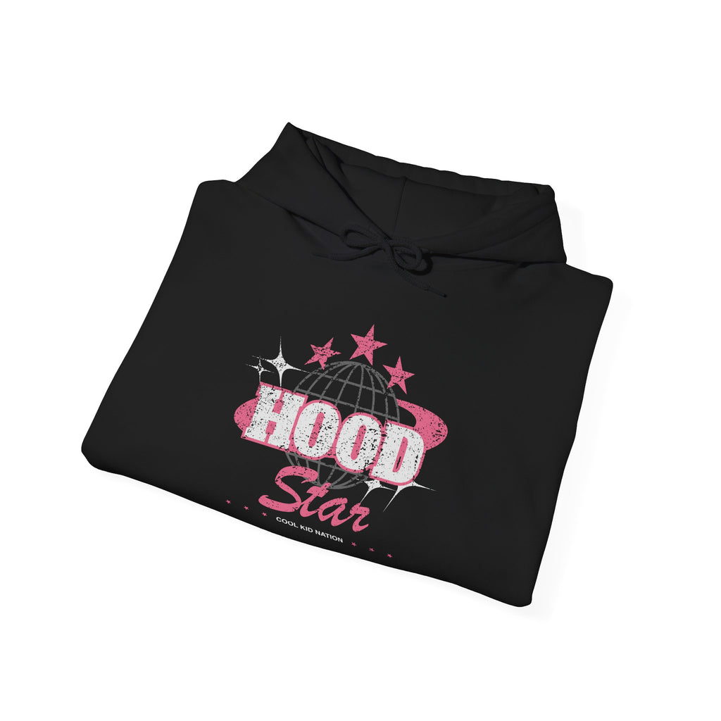 Hood Star Hoodie — Pink Retro Graphic Pullover (Front & Back 11:11 Design)
