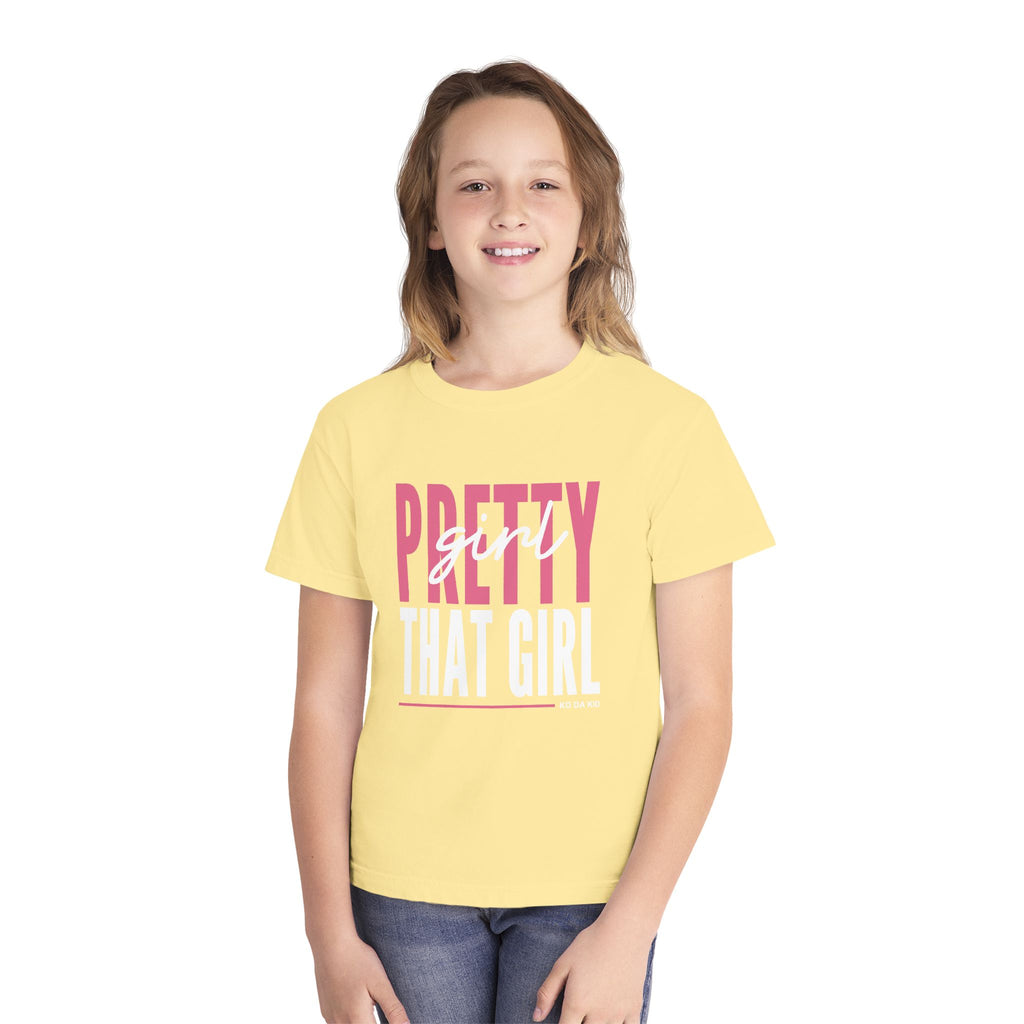 Pretty Girl That Girl Youth Tee - Pastel Yellow Motivational Graphic Shirt