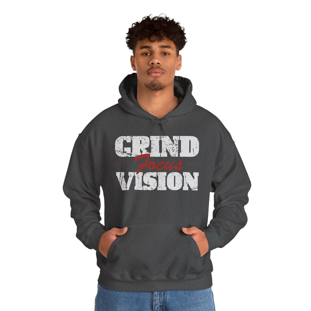 Red Grind Focus Vision Hoodie — Motivational Workout & Streetwear Pullover
