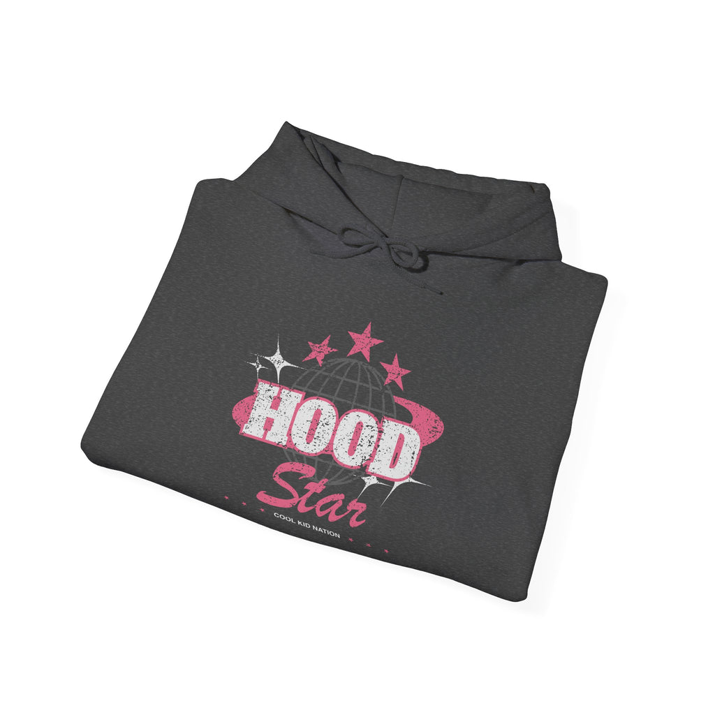 Hood Star Hoodie — Pink Retro Graphic Pullover (Front & Back 11:11 Design)