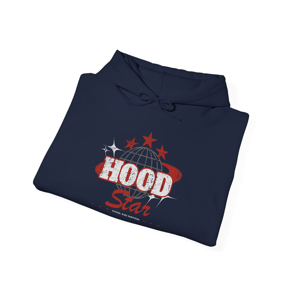 Hood Star Hoodie — Retro Globe Graphic Pullover