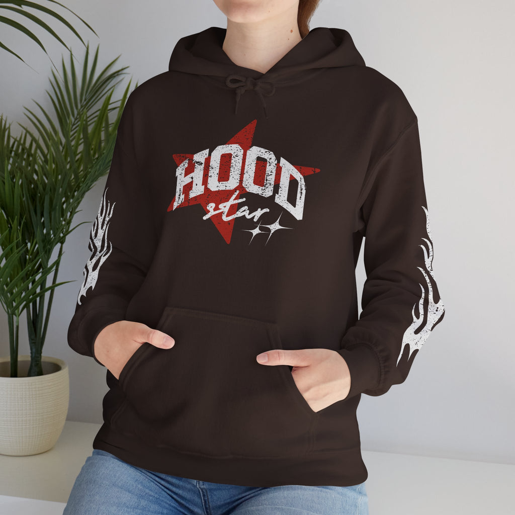 Hoodie — 'Hood Star' Flame Sleeve Hoodie | Grind Focus Vision Graphic Pullover